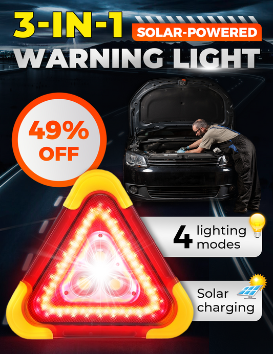 🔥2025 Neuankömmling🔥 3-IN-1 Solar-Notdreieck-Warnleuchte am Straßenrand