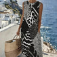Langes, ärmelloses Patchwork-Kleid mit Leopardenmuster