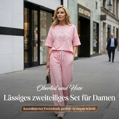 Lässiges zweiteiliges Set für Frauen, einfarbiger Pullover und lockere Hose