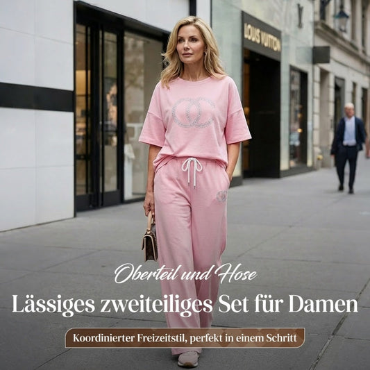 Lässiges zweiteiliges Set für Frauen, einfarbiger Pullover und lockere Hose