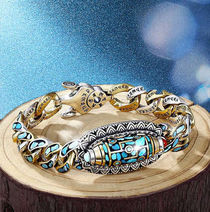 Neun-Augen-Dzi-Armband mit Mantra mit sechs Charakteren in Türkis✨