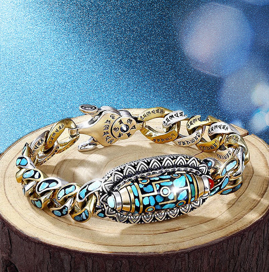 Neun-Augen-Dzi-Armband mit Mantra mit sechs Charakteren in Türkis✨