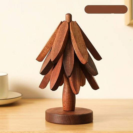 🎅Naturbaum-Untersetzer-Set – 4 Bambus & 1 Ständer in Form eines Weihnachtsbaums