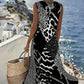 Langes, ärmelloses Patchwork-Kleid mit Leopardenmuster