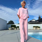 Lässiges zweiteiliges Set für Frauen, einfarbiger Pullover und lockere Hose