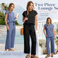 Damen Casual Cap Ärmel Top Weite Hosen Set