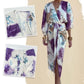 Elegantes zweiteiliges Wickelkleid-Set mit Aquarellmotiv für Damen