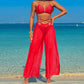 Transparente Strandhose Weites Bein, Wickelgürtel, leichtes Chiffon für den Strand