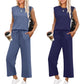 Damen Casual Cap Ärmel Top Weite Hosen Set