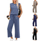 Damen Casual Cap Ärmel Top Weite Hosen Set