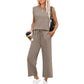 Damen Casual Cap Ärmel Top Weite Hosen Set