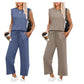 Damen Casual Cap Ärmel Top Weite Hosen Set