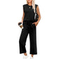 Damen Casual Cap Ärmel Top Weite Hosen Set