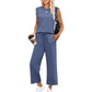 Damen Casual Cap Ärmel Top Weite Hosen Set