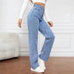 Lässige Stretchjeans mit hoher Taille, mehreren Taschen und weitem Bein