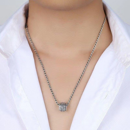 Retro Thai Silver Six-Word Mantra Good Luck Men's Necklace – Rotatable🔥🔥