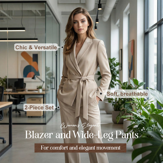 Elegantes Kostüm für Damen mit Krawattengürtel und weit geschnittener Hose