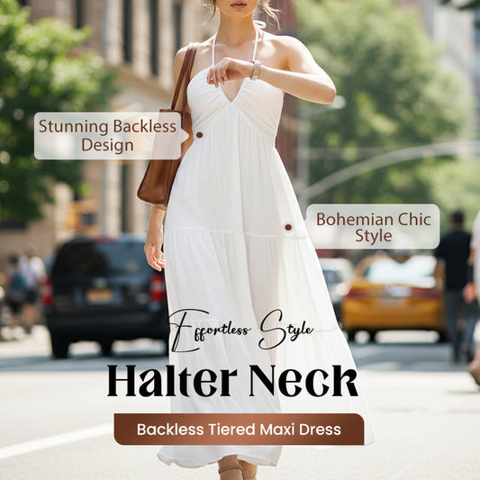 Halsfreies, Rückenfreies Layering-Maxikleid – Bohemian Chic, Fließend & Perfekt für Frühling und Sommer ☀️👗