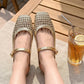👡54 % Rabatt!☁️Damen-Mules aus gewebtem Material mit eckiger Spitze und Mary-Jane-Verschluss