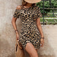 Minikleid mit asymmetrischem Ausschnitt und Leopardenmuster